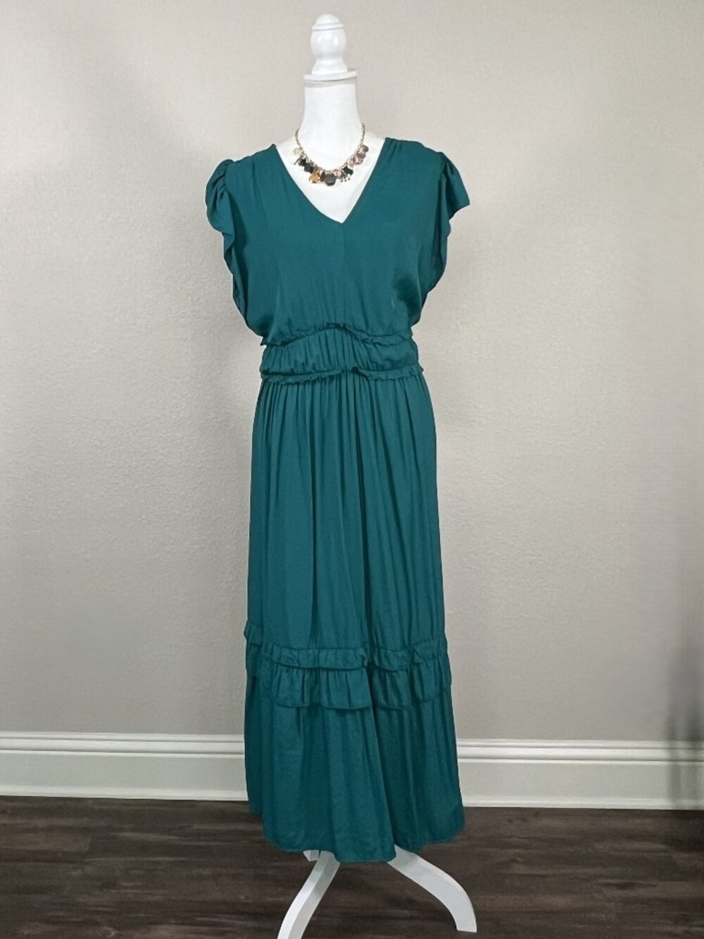 Knox Rose Teal V‑Neck Tiered Midi Dress